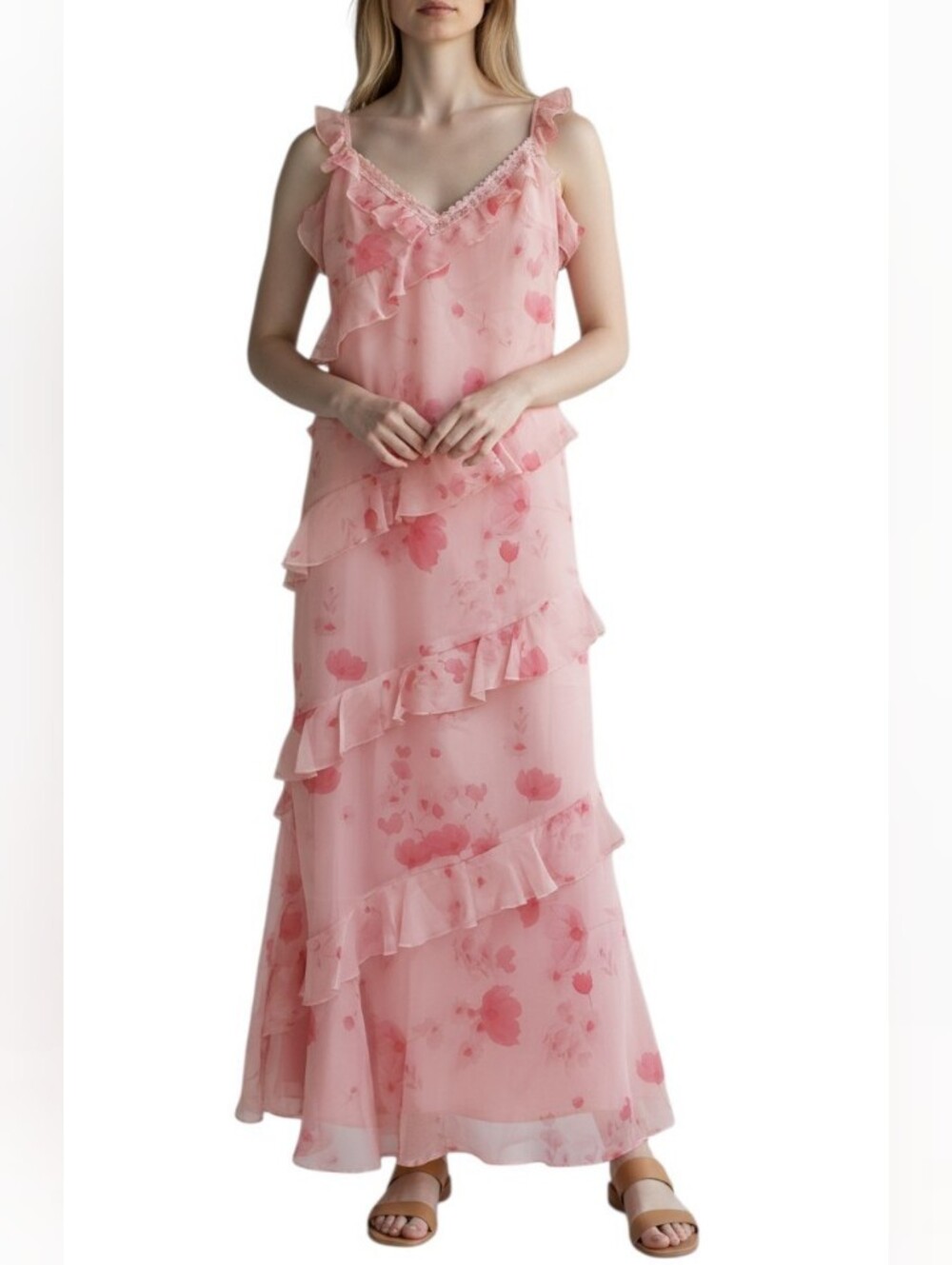 Petal & Pup Pink Floral Ruffle Maxi Dress